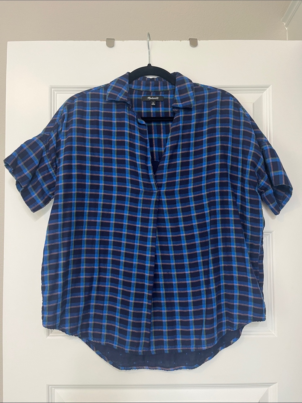 Madewell Blue Plaid Short-Sleeve Button-Down Shirt